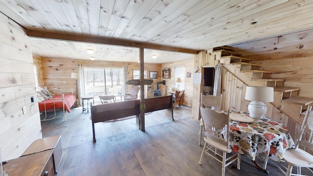 305 Main St N, Searsmont, ME 04973 - office featuring hardwood / wood-style floors, wooden ceiling, beamed ceiling, and wooden walls