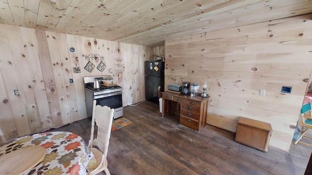 305 Main St N, Searsmont, ME 04973 - interior space featuring wood walls, dark wood finished floors, and wooden ceiling