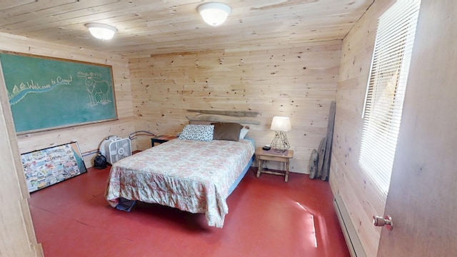 305 Main St N, Searsmont, ME 04973 - bedroom featuring finished concrete flooring, wooden walls, and wood ceiling