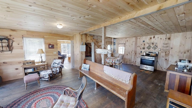305 Main St N, Searsmont, ME 04973 - interior space with wooden walls, hardwood / wood-style flooring, and wood ceiling