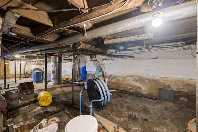 unfinished below grade area featuring gas water heater