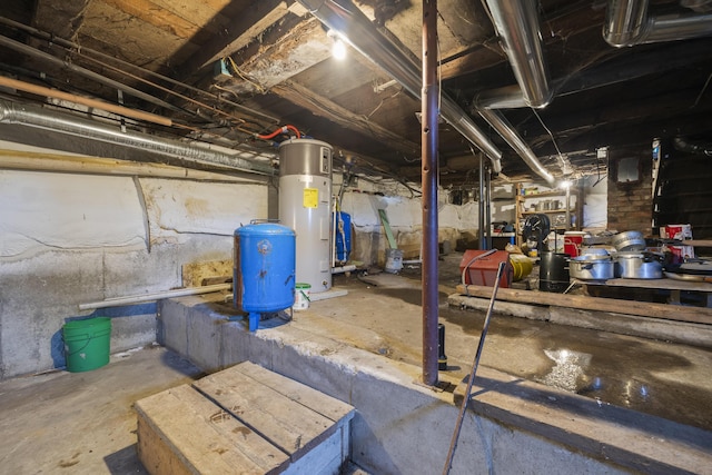 unfinished basement with water heater