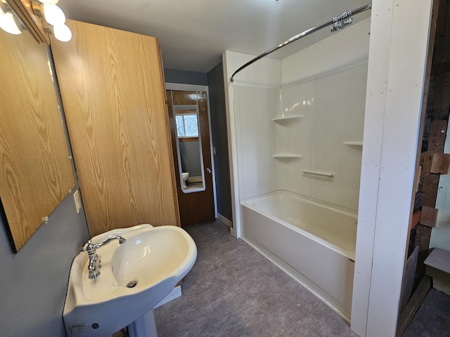 57 Owlsboro Rd, Mount Chase, ME 04765 - bathroom featuring a sink, bathtub / shower combination, and tile patterned floors