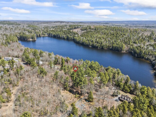 48 Thistle Ln, Sidney, ME 04330 - aerial view of property and surrounding area featuring a heavily wooded area and a large body of water