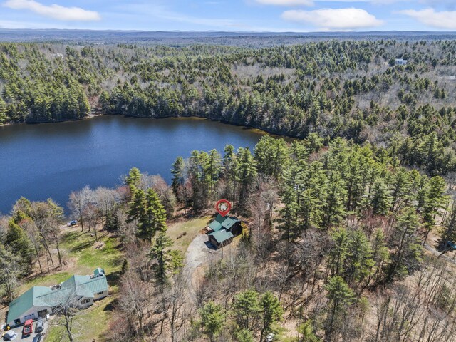 48 Thistle Ln, Sidney, ME 04330 - aerial overview of property's location with a heavily wooded area and a nearby body of water