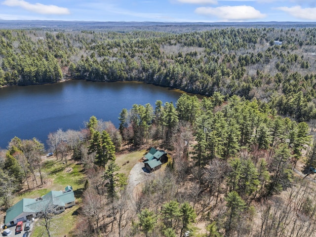 48 Thistle Ln, Sidney, ME 04330 - aerial view of property and surrounding area featuring a heavily wooded area and a nearby body of water