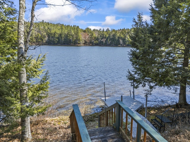 48 Thistle Ln, Sidney, ME 04330 - water view with a dock and a heavily wooded area
