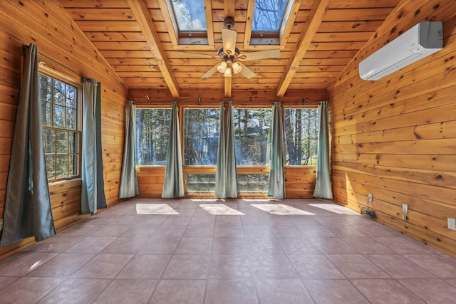 48 Thistle Ln, Sidney, ME 04330 - unfurnished sunroom with a skylight, a wall mounted air conditioner, and a ceiling fan