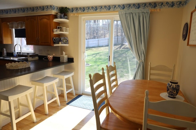 dining space featuring light wood-type flooring and plenty of natural light