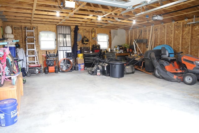garage featuring a workshop area