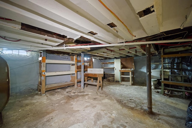 view of unfinished basement