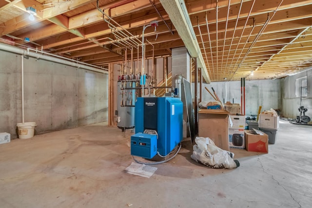unfinished basement with a heating unit