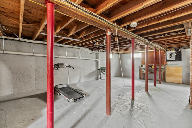 unfinished below grade area with electric panel