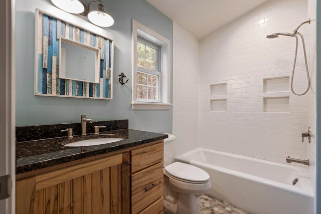 full bathroom with toilet, shower / tub combination, and vanity