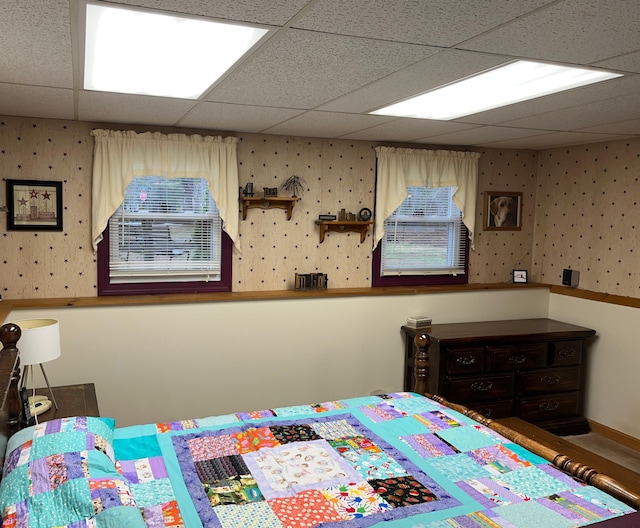 6 Northwood Cir, Hollis, ME 04042 - bedroom featuring a paneled ceiling and wallpapered walls