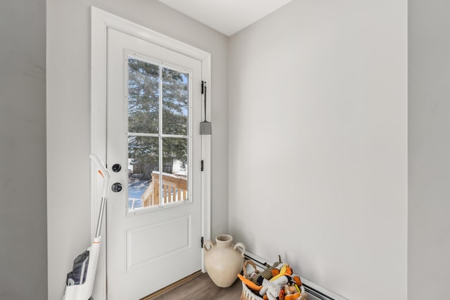 doorway to outside featuring a wealth of natural light and wood finished floors