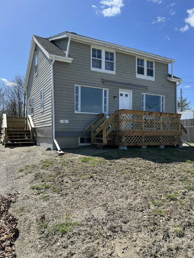 6 Lyons St, Machias, ME 04654 - back of property featuring a wooden deck