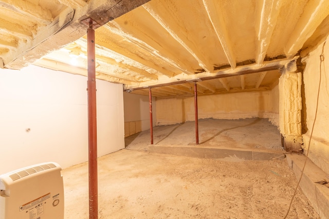 view of unfinished basement