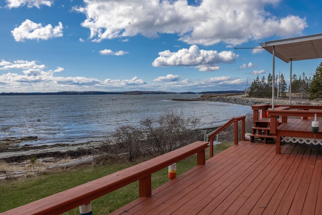 view of dock with a deck with water view