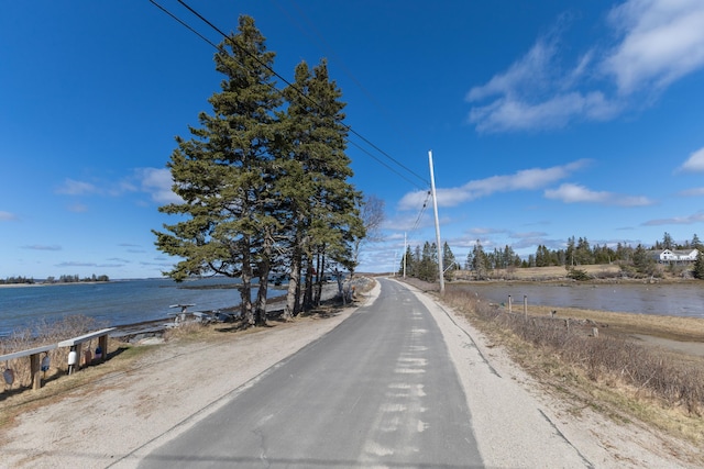 view of road with a water view