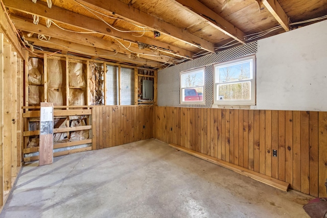 135 Williams Rd, Newport, ME 04953 - below grade area with wainscoting, wooden walls, and electric panel
