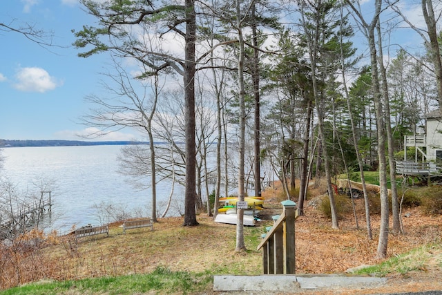 view of yard with a water view