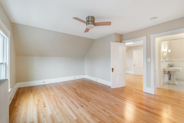 32 Webster Ave, Bangor, ME 04401 - additional living space featuring ceiling fan, light wood-type flooring, vaulted ceiling, and baseboards