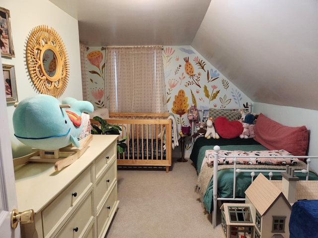 217 Washington Rd, Jefferson, ME 04348 - bedroom featuring light carpet and lofted ceiling