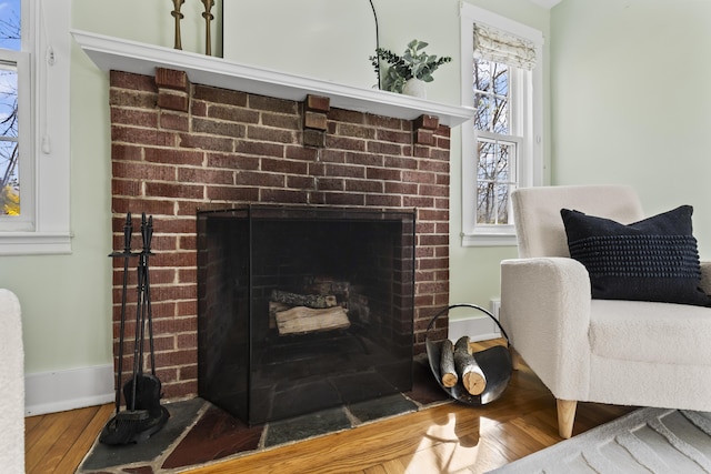 17 US Route 1, Falmouth, ME 04105 - detailed view of a fireplace, wood finished floors, and baseboards