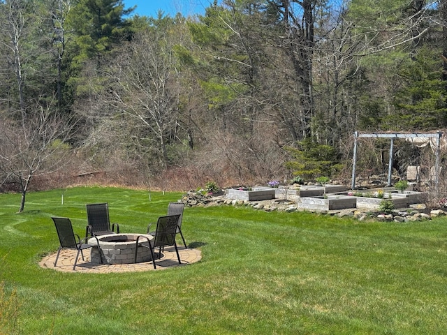 view of yard featuring a fire pit