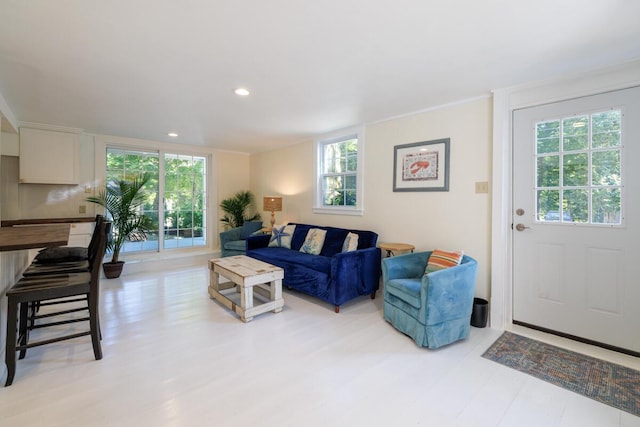 living room with recessed lighting