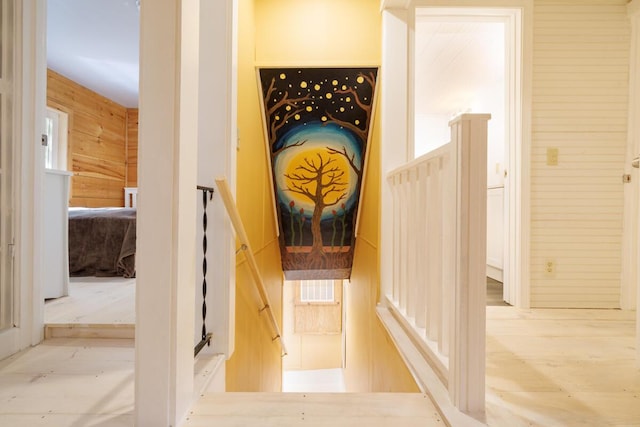 hall with wooden walls
