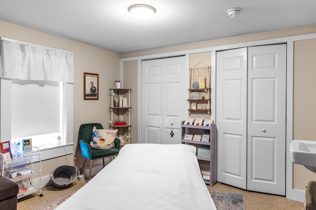carpeted bedroom featuring a closet