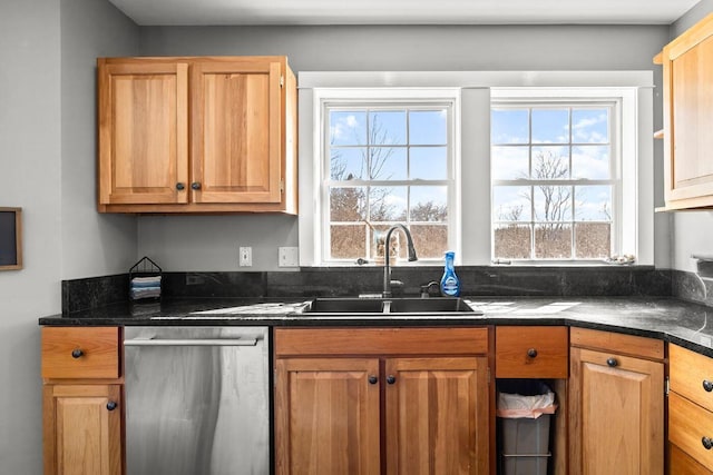 kitchen with dishwasher, plenty of natural light, and a sink
