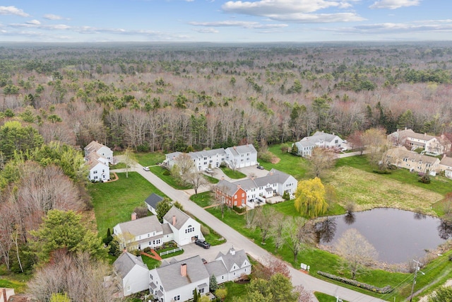 10 Ephraim Tyler Way Unit 10, Kennebunk, ME 04043 - aerial view of property and surrounding area with a forest, a nearby body of water, and nearby suburban area