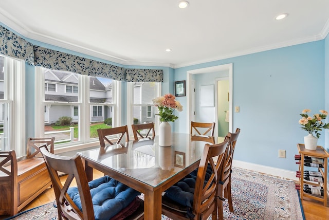 10 Ephraim Tyler Way Unit 10, Kennebunk, ME 04043 - dining room featuring ornamental molding, light wood-type flooring, baseboards, and recessed lighting