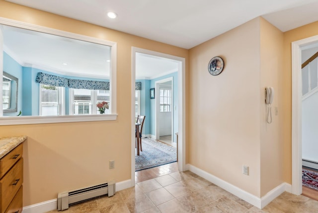 10 Ephraim Tyler Way Unit 10, Kennebunk, ME 04043 - corridor with baseboard heating, baseboards, light tile patterned floors, and recessed lighting