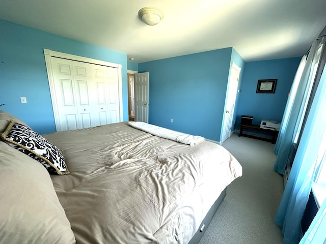 bedroom featuring carpet flooring and a closet