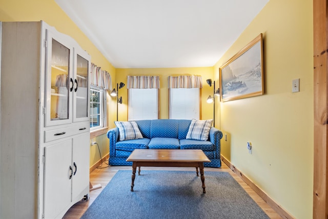 living area with wood finished floors and baseboards