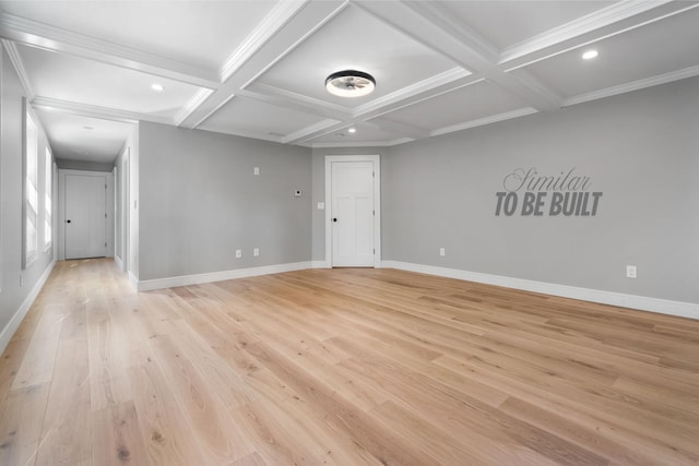 4-16 Tatnic Rd, Wells, ME 04090 - spare room featuring beam ceiling, baseboards, light wood-type flooring, and recessed lighting