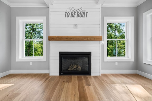 4-16 Tatnic Rd, Wells, ME 04090 - details with wood finished floors, baseboards, ornamental molding, and a fireplace