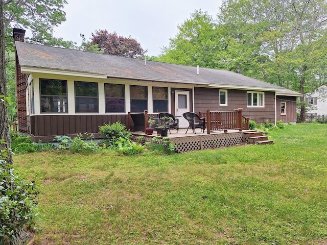 31 Arbor Ave, Topsham, ME 04086 - back of house with a deck, a lawn, and a chimney