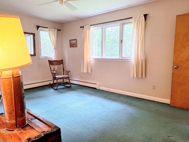 31 Arbor Ave, Topsham, ME 04086 - living area featuring a ceiling fan, carpet, and a baseboard heating unit