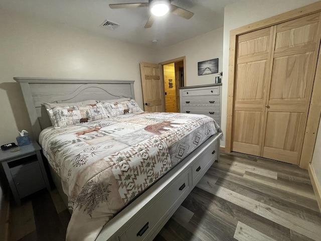 137 Maplewood Dr, Naples, ME 04055 - bedroom featuring wood finished floors, ceiling fan, and a closet