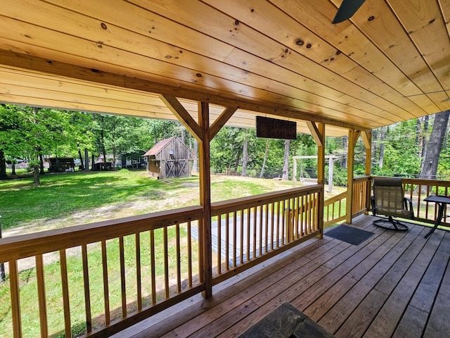 137 Maplewood Dr, Naples, ME 04055 - wooden terrace with a yard and an outdoor structure