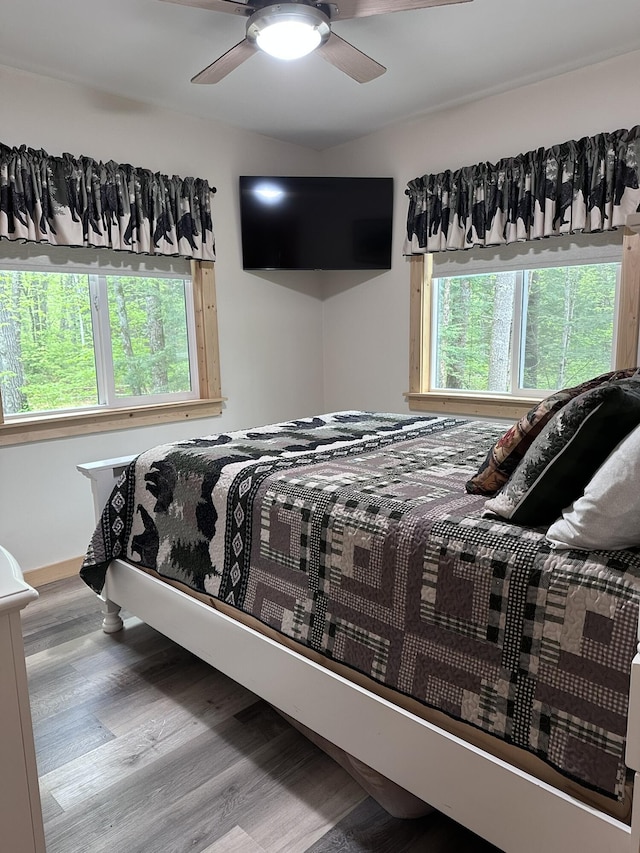 137 Maplewood Dr, Naples, ME 04055 - bedroom with wood finished floors and ceiling fan