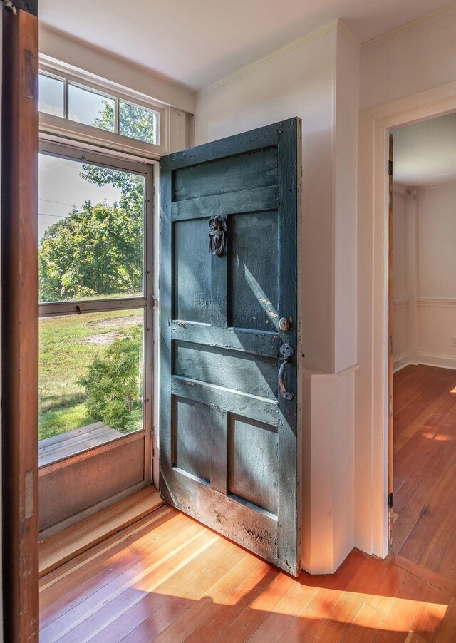 258 River Rd, Eliot, ME 03903 - doorway to outside featuring hardwood / wood-style flooring
