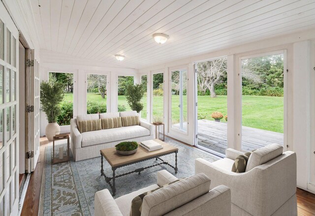 258 River Rd, Eliot, ME 03903 - sunroom / solarium featuring wood ceiling, a wealth of natural light, french doors, and wood finished floors