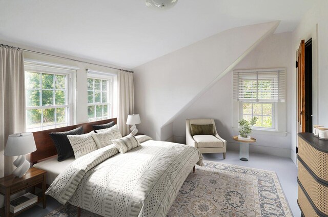258 River Rd, Eliot, ME 03903 - bedroom featuring multiple windows and lofted ceiling