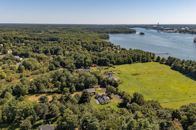 258 River Rd, Eliot, ME 03903 - bird's eye view featuring a water view and a wooded view